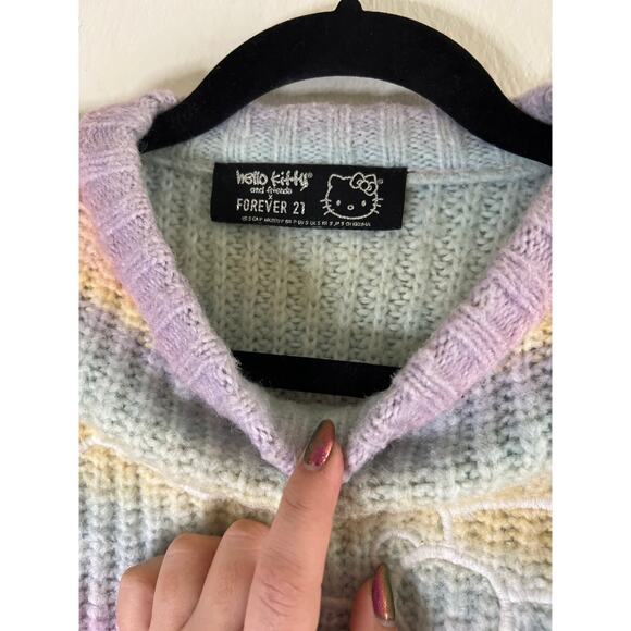 F21 Forever 21 x Hello Kitty Appliqué Pastel Rainbow Knit Crewneck Sweater - Picture 10 of 16